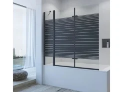 Outlet Aquabatos 3tlg. Badewannenaufsätze 150 x 140 cm Badewannenfaltwand Duschabtrennung Duschwand für Badewanne Schwarz Matt 5 mm Sicherheitsglas Glaswand