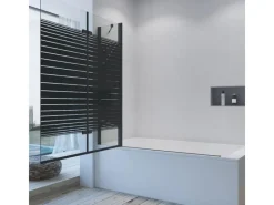 Outlet Aquabatos 3tlg. Badewannenaufsätze 150 x 140 cm Badewannenfaltwand Duschabtrennung Duschwand für Badewanne Schwarz Matt 5 mm Sicherheitsglas Glaswand