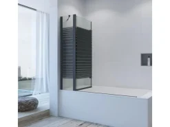 Outlet Aquabatos 3tlg. Badewannenaufsätze 150 x 140 cm Badewannenfaltwand Duschabtrennung Duschwand für Badewanne Schwarz Matt 5 mm Sicherheitsglas Glaswand