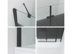 Outlet Aquabatos 3tlg. Badewannenaufsätze 150 x 140 cm Badewannenfaltwand Duschabtrennung Duschwand für Badewanne Schwarz Matt 5 mm Sicherheitsglas Glaswand