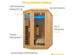 Discount Artsauna Infrarotkabine Wärmekabine Esbjerg mit Triplex Heizsystem und Hemlockholz