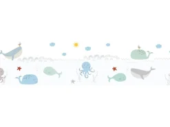 AS-Creation A.S. Création Borte selbstklebend Meerestiere Kinderzimmer 5 m x 15 cm Weiß-Blau