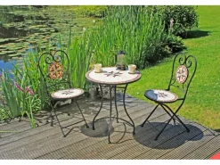 Garden Pleasure Balkon-Sitzgruppe Amarillo Mosaik Braun-Grau-Rot-Beige 3-tlg.