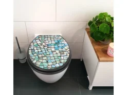 Banjado Anthrazit Toilettendeckel Mit Absenkautomatik WC-Sitz Soft Close Hygienischer Klodeckel MDF Mit Motiv Mosaik Blau