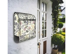 Banjado Design Briefkasten Schwarz Pulverbeschichtet 39x47x14cm 2 Schlüssel Mit Zeitungsfach Motiv Florale Tapete