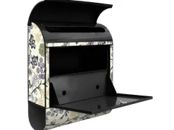 Banjado Design Briefkasten Schwarz Pulverbeschichtet 39x47x14cm 2 Schlüssel Mit Zeitungsfach Motiv Florale Tapete