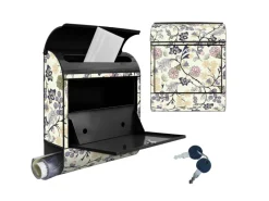 Banjado Design Briefkasten Schwarz Pulverbeschichtet 39x47x14cm 2 Schlüssel Mit Zeitungsfach Motiv Florale Tapete