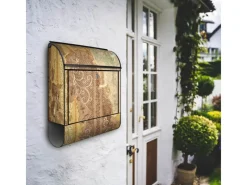 New Banjado Design Briefkasten Schwarz Pulverbeschichtet 39x47x14cm 2 Schlüssel Mit Zeitungsfach Motiv Alte Tapeten