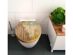 Banjado Design WC Sitz Bambus Holz Toilettendeckel Mit Absenkautomatik Klodeckel WC-Sitz Soft Close Mit Motiv Alte Tapeten
