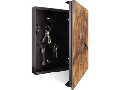 Outlet Banjado Großer Schlüsselkasten Glas 30x30cm Schwarz Scharnier Rechts 50 Haken Beschreibbar Magnetisch Motiv Jahresringe