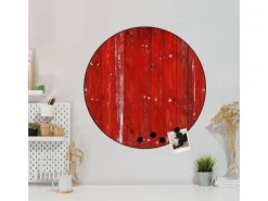 Banjado Magnettafel Rund Größe 47cm Magnetwand Schwarz Aus Metall Magnetpinnwand Pinnwand Motiv Rote Holzlatten