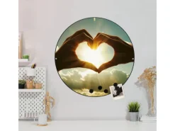 Banjado Magnettafel Rund Größe 47cm Magnetwand Schwarz Aus Metall Magnetpinnwand Pinnwand Motiv Sonne Im Herzen