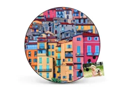 Banjado Magnettafel Rund Größe 47cm Magnetwand Schwarz Aus Metall Magnetpinnwand Pinnwand Motiv Häuserberg