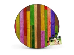 Banjado Magnettafel Rund Größe 47cm Magnetwand Schwarz Aus Metall Magnetpinnwand Pinnwand Motiv Holz Collage Bunt