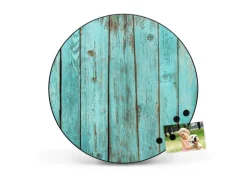 Best Banjado Magnettafel Rund Größe 47cm Magnetwand Schwarz Aus Metall Magnetpinnwand Pinnwand Motiv Blaues Holz