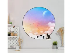 Banjado Magnettafel Rund Größe 47cm Magnetwand Schwarz Aus Metall Magnetpinnwand Pinnwand Motiv Vögel Am Himmel