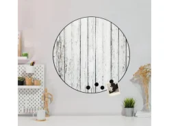 Banjado Magnettafel Rund Größe 47cm Magnetwand Schwarz Aus Metall Magnetpinnwand Pinnwand Motiv Weißer Bretterzaun