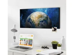 Banjado Magnettafel 78x37cm Magnetwand Schwarz Aus Metall Magnetpinnwand Pinnwand Inkl. 4 Magnete Motiv Erdkugel