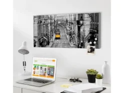 Banjado Magnettafel 78x37cm Magnetwand Silber Aus Metall Magnetpinnwand Pinnwand Inkl. 4 Magnete Motiv Lissabon