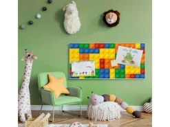 Banjado Magnettafel 78x37cm Magnetwand Weiß Aus Metall Magnetpinnwand Pinnwand Inkl. 4 Magnete Motiv Bausteine