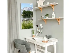 Banjado Magnettafel 37x78cm Magnetwand Weiß Aus Metall Magnetpinnwand Pinnwand Inkl. 4 Magnete Motiv Bergidylle