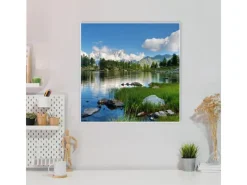 Banjado Magnettafel 50x50cm Magnetwand Weiß Aus Metall Magnetpinnwand Pinnwand Inkl. 4 Magnete Motiv Gebirgssee