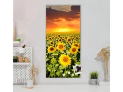 Banjado Magnettafel 37x78cm Magnetwand Silber Aus Metall Magnetpinnwand Pinnwand Inkl. 4 Magnete Motiv Sonnenblumenmeer