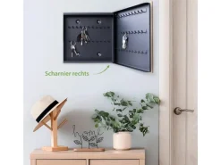 Banjado Schlüsselkasten Holz 30x30cm Scharnier Rechts 50 Haken Design Schlüsselbox Motiv Katzenliebe 2