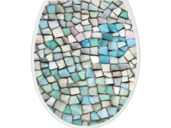 Banjado Toilettendeckel Mit Absenkautomatik WC-Sitz Soft Close Weiß Hygienischer Duroplast Leichte Montage Mit Motiv Mosaik Blau