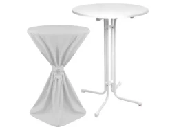 Beautissu Sylt Stehtisch Ø 70cm Weiß mit Giulia Stehtischhusse Ø 70cm Weiß