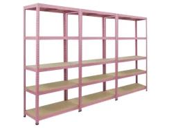 BERLINLODGE Mega Deal 3x Wohnregal PINK LADY HxBxT 180x90x40cm Fachlast 175kg 5 Ebenen Pink Bücherregal Standregal Büroregal