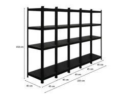 BERLINLODGE Mega Deal 5x Wohnregal Ragnar HxBxT 150x45x45cm Fachlast 100kg Matt Shwarz Bücherregal Standregal Büroregal für Wohnzimmer