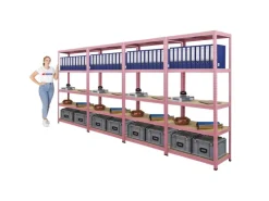 BERLINLODGE Mega Deal 4x Wohnregal PINK LADY HxBxT 180x90x40cm Fachlast 175kg 5 Ebenen Pink Bücherregal Standregal Büroregal