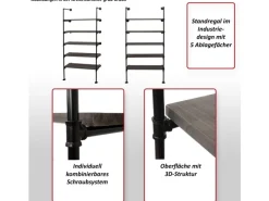 BERLINLODGE Standregal HxBxT 165x80x28cm Industriedesign Holz Metall Wohnregal Bücherregal Ablageregal
