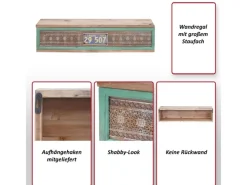 Discount BERLINLODGE Wandregal HxBxT 65x16x13cm Tanne Holz Massiv Vintage Patchwork Hängeregal Regal