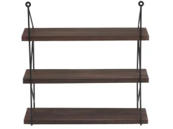 BERLINLODGE Wandregal HxBxT 40x40x13cm 3 Regalböden Metall Massiv-Holz Industrial Hängeregal Schweberegal Regal Dunkelbraun