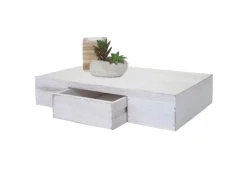 Discount BERLINLODGE Wandregal Ilse HxBxT 8x40x25cm Regal Hängeregal Mit Schublade 40cm Weiß Shabby Weiß-Strukturiert