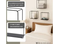 BERLINLODGE Wandregal Metall 3er Set Schwarz Schweberegal 3-Teiliges Hängeregal Würfelregal Schrankregal Wanddeko Und Ablage Schwarz