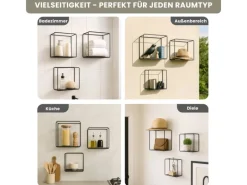 BERLINLODGE Wandregal Metall 3er Set Schwarz Schweberegal 3-Teiliges Hängeregal Würfelregal Schrankregal Wanddeko Und Ablage Schwarz