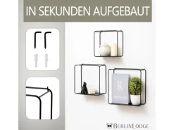 BERLINLODGE Wandregal Metall 3er Set Schwarz Schweberegal 3-Teiliges Hängeregal Würfelregal Schrankregal Wanddeko Und Ablage Schwarz