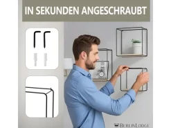 BERLINLODGE Wandregal Metall/Bambus 3er Set Schweberegal 3-Teiliges Hängeregal Würfelregal Schrankregal Wanddeko Und Ablage Schwarz/Holz