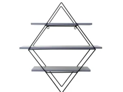 Best BERLINLODGE Wandregal Rautenförmig HxBxT 60x55x12cm Industriedesign Echtholz -Blau Hängeregal Regal Grau