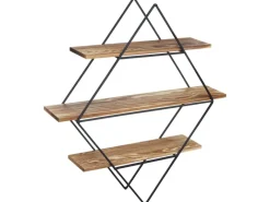 Outlet BERLINLODGE Wandregal Rautenförmig HxBxT 60x55x12cm Industriedesign Echtholz Hängeregal Regal Braun