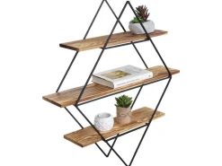 Outlet BERLINLODGE Wandregal Rautenförmig HxBxT 60x55x12cm Industriedesign Echtholz Hängeregal Regal Braun