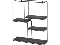 Hot BERLINLODGE Wandregal Rechteckig HxBxT 51x40x11cm 4 Regalböden Metall Massiv-Holz Industrial Dunkel Hängeregal Schweberegal Regal Grau