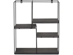 Hot BERLINLODGE Wandregal Rechteckig HxBxT 51x40x11cm 4 Regalböden Metall Massiv-Holz Industrial Dunkel Hängeregal Schweberegal Regal Grau