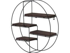 BERLINLODGE Wandregal Rund HxBxT 45x45x11cm 4 Regalböden Metall Massiv-Holz Industrial Dunkel Hängeregal Schweberegal Regal