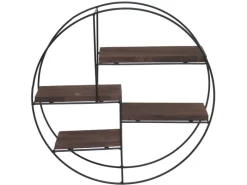 BERLINLODGE Wandregal Rund HxBxT 45x45x11cm 4 Regalböden Metall Massiv-Holz Industrial Dunkel Hängeregal Schweberegal Regal