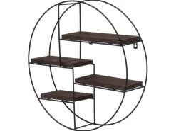 BERLINLODGE Wandregal Rund HxBxT 45x45x11cm 4 Regalböden Metall Massiv-Holz Industrial Dunkel Hängeregal Schweberegal Regal