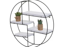 New BERLINLODGE Wandregal Rund HxBxT 45x45x11cm 4 Regalböden Metall Massiv-Holz Industrial Hängeregal Schweberegal Regal Weiß